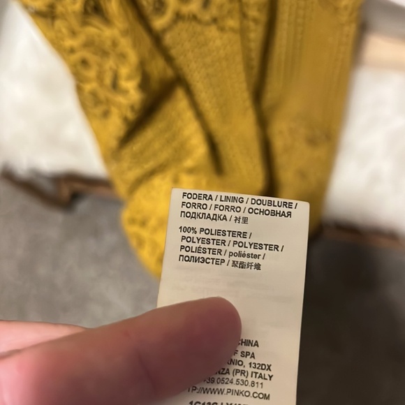 Pinko Mustard Yellow Full Black Lined Lace Dress a233 - Picture 5 of 6